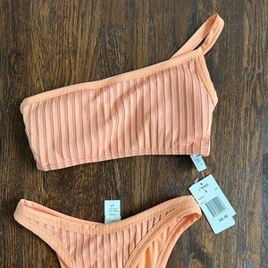 Brand New L*Space Swimsuit, One shoulder, Small top / M bottoms, orange